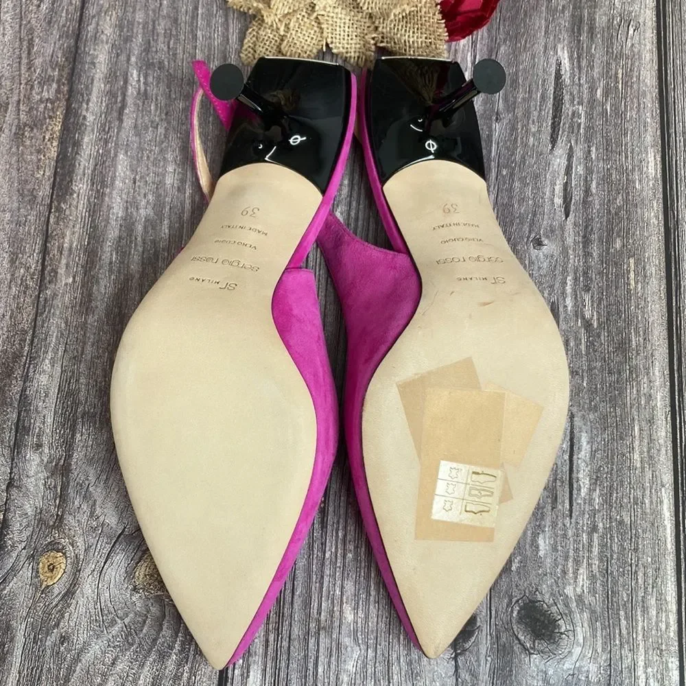 Sergio Rossi Scarpe Donna Pink Suede Slingback Pumps 39M - Picture 5 of 8